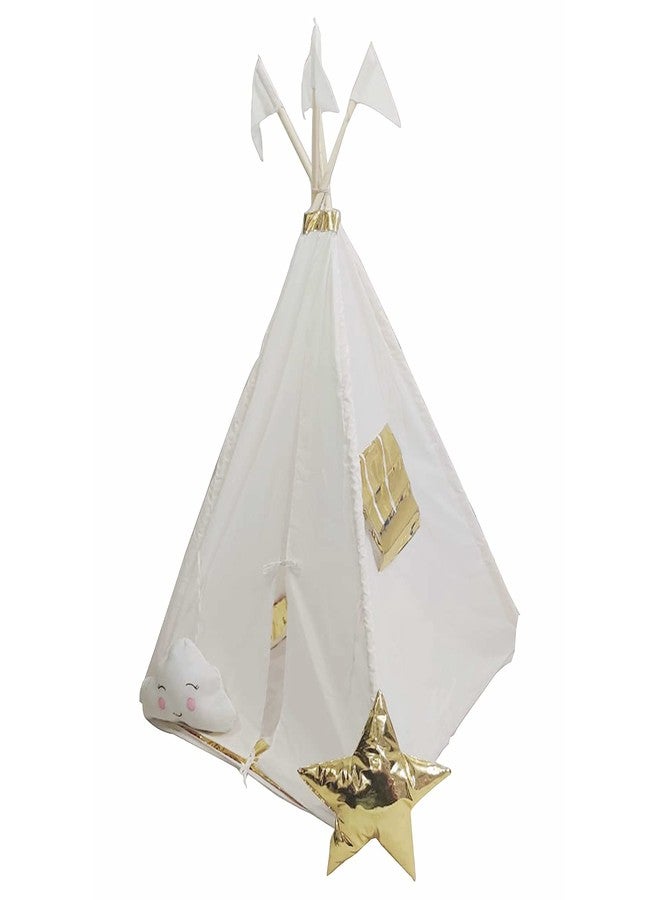 CREATIVE TEXTILES Tent House for Kids Portable Play Tent for Kids, A House for Boys & Girls to Play Indoor or Outdoor Games and Party Decorations (White and Golden) - Image 4